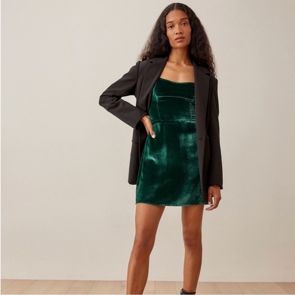 Reformation Emerald Velvet Minna Dress - Picture 1 of 15